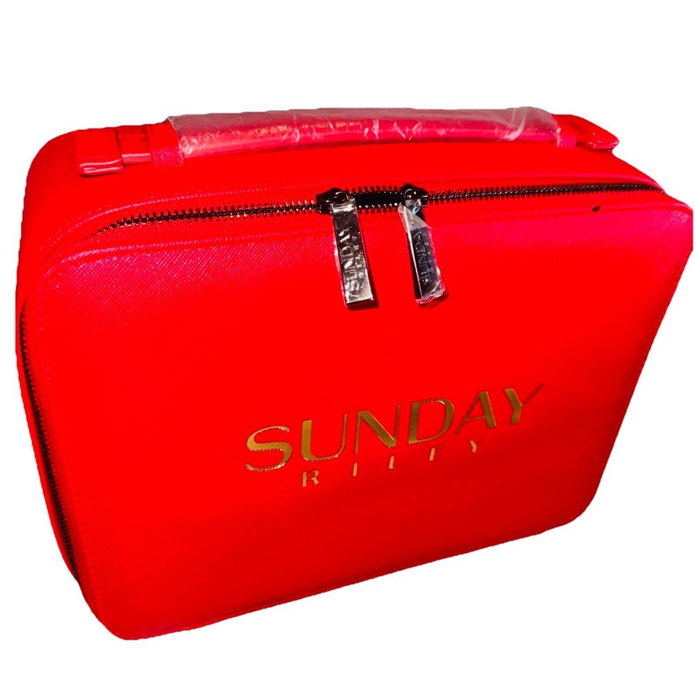 NEW‎ Sunday Riley Cosmetic Suitcase Travel Bag 10x8x4" Red Zippered Makeup Case